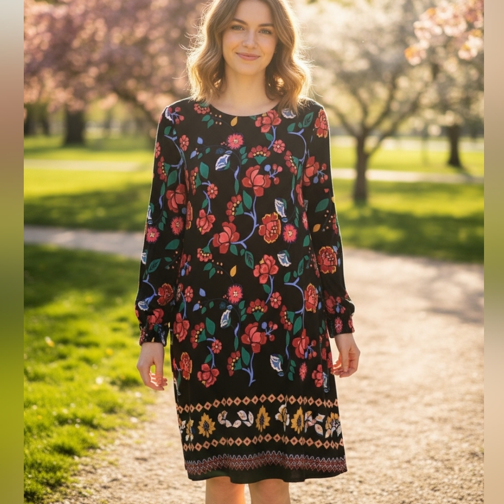 Ann Taylor Loft Bright Floral Swing Dress Pullover Shift Knee Length Bohemian - Picture 12 of 12